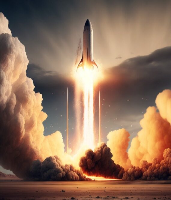 Rocket ship launching into space