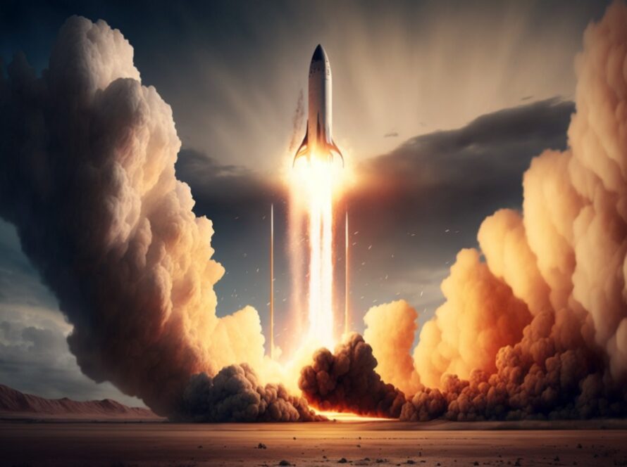 Rocket ship launching into space